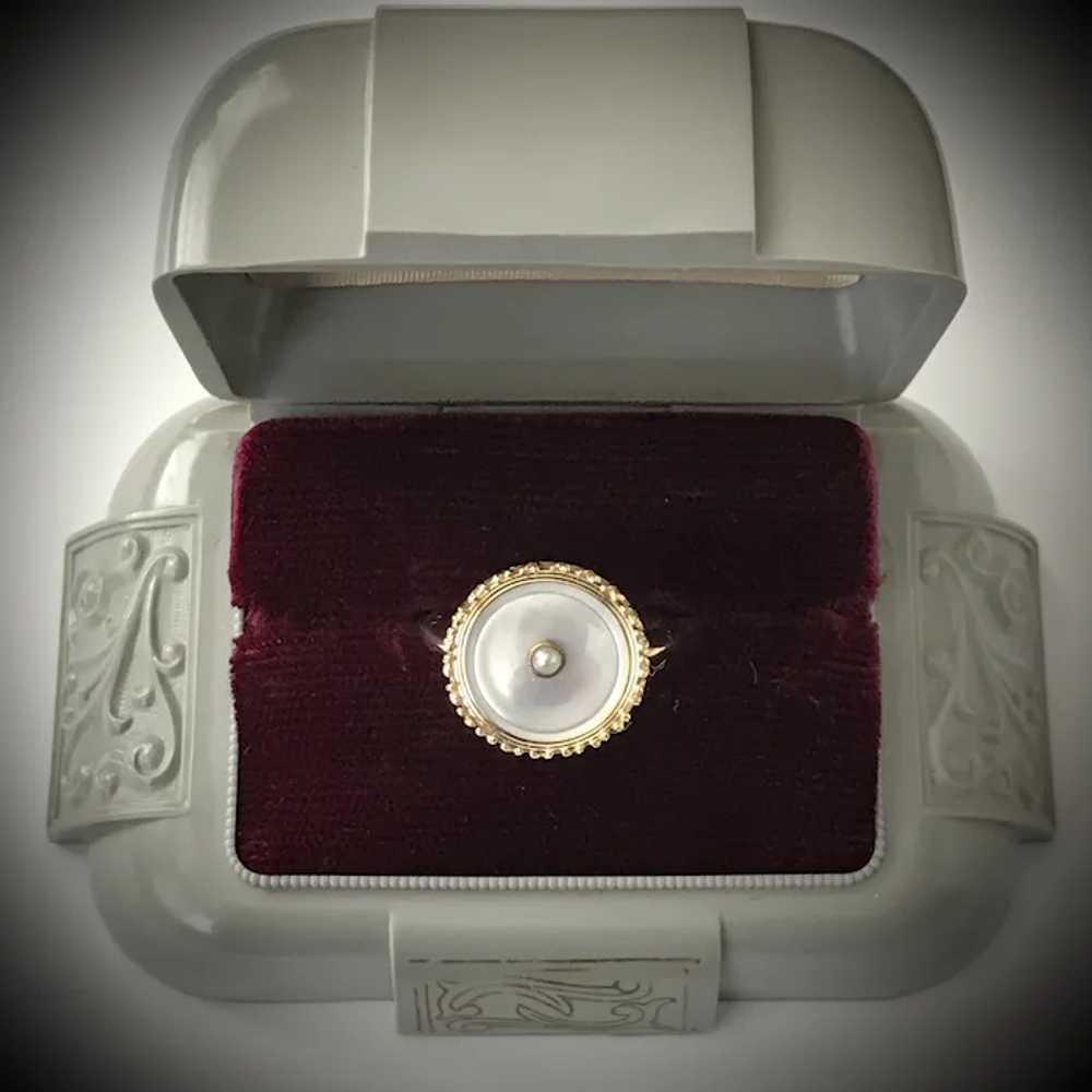 14K YG Art Deco Mother of Pearl Ring Size 6 - image 7