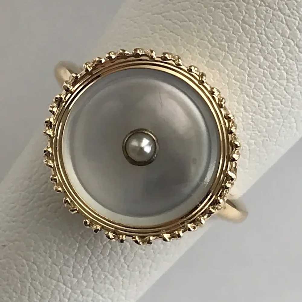 14K YG Art Deco Mother of Pearl Ring Size 6 - image 9