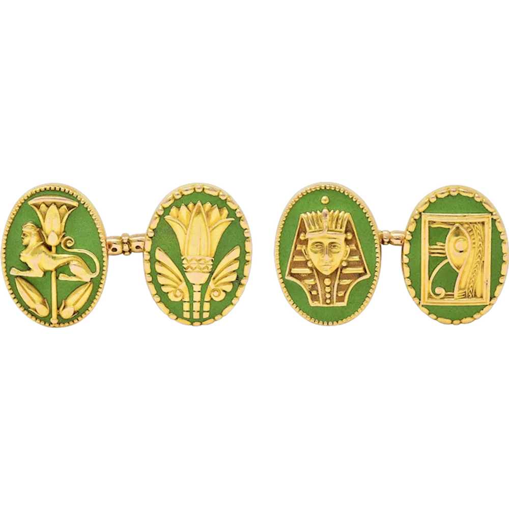 Marcus & Co. Art Deco Egyptian Revival Enamel 14 … - image 1