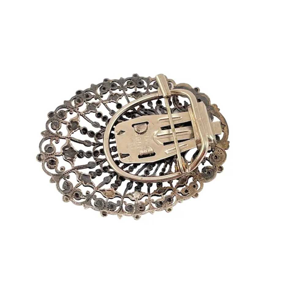 Sterling Silver Oval Filigree Pin Brooch Shell Sc… - image 4
