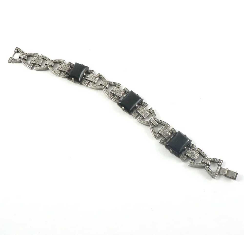 Art Deco Sterling Silver Onyx Marcasite Bracelet - image 2