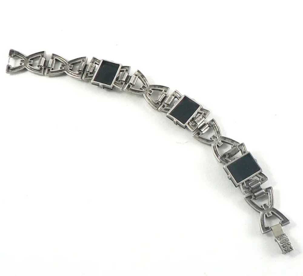 Art Deco Sterling Silver Onyx Marcasite Bracelet - image 4