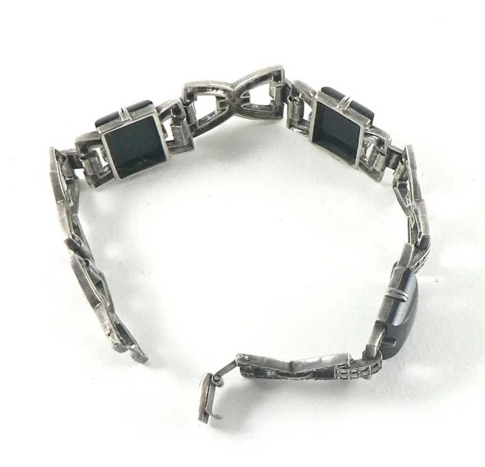 Art Deco Sterling Silver Onyx Marcasite Bracelet - image 5