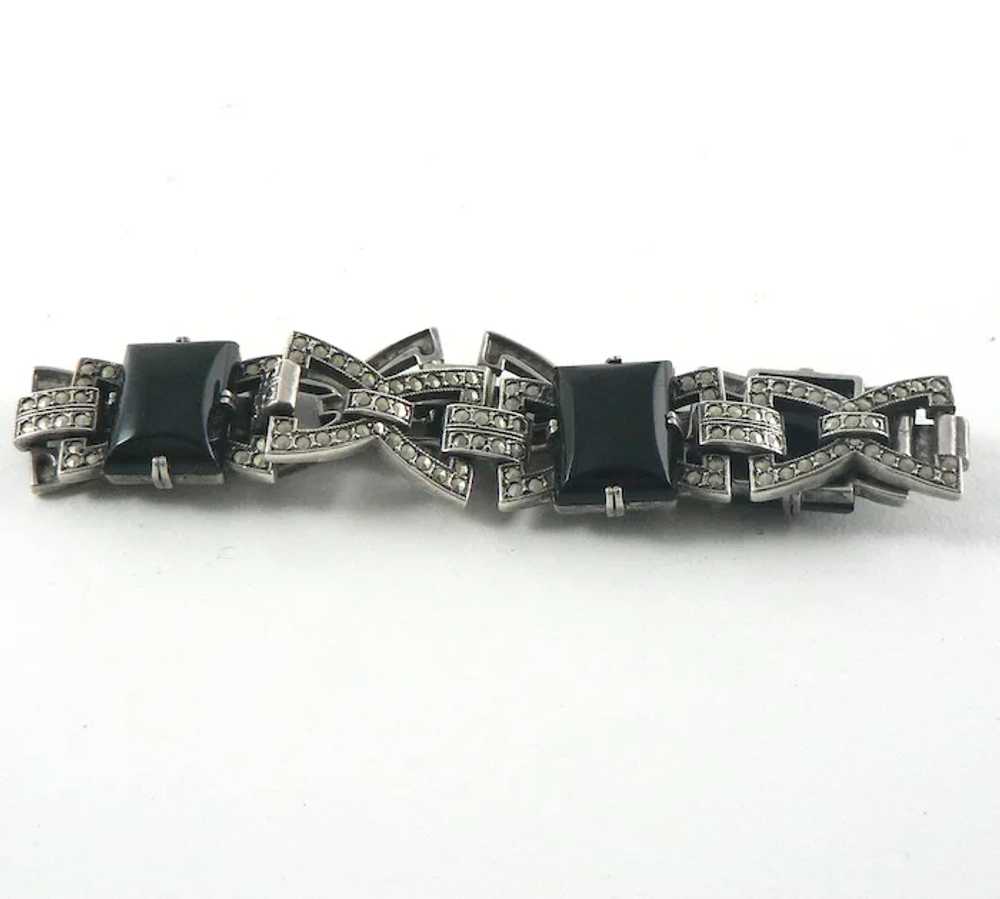 Art Deco Sterling Silver Onyx Marcasite Bracelet - image 6