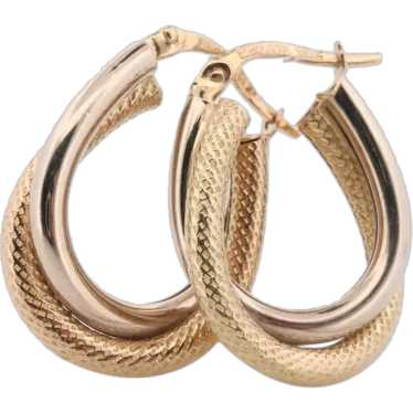 14k Gold Puffed Hollow HOOP Earrings. Intertwined… - image 1