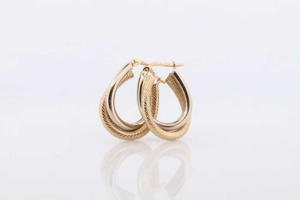 14k Gold Puffed Hollow HOOP Earrings. Intertwined… - image 2