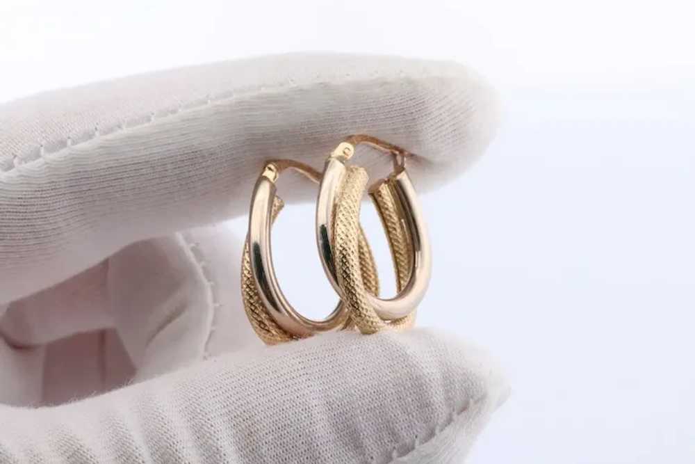 14k Gold Puffed Hollow HOOP Earrings. Intertwined… - image 3