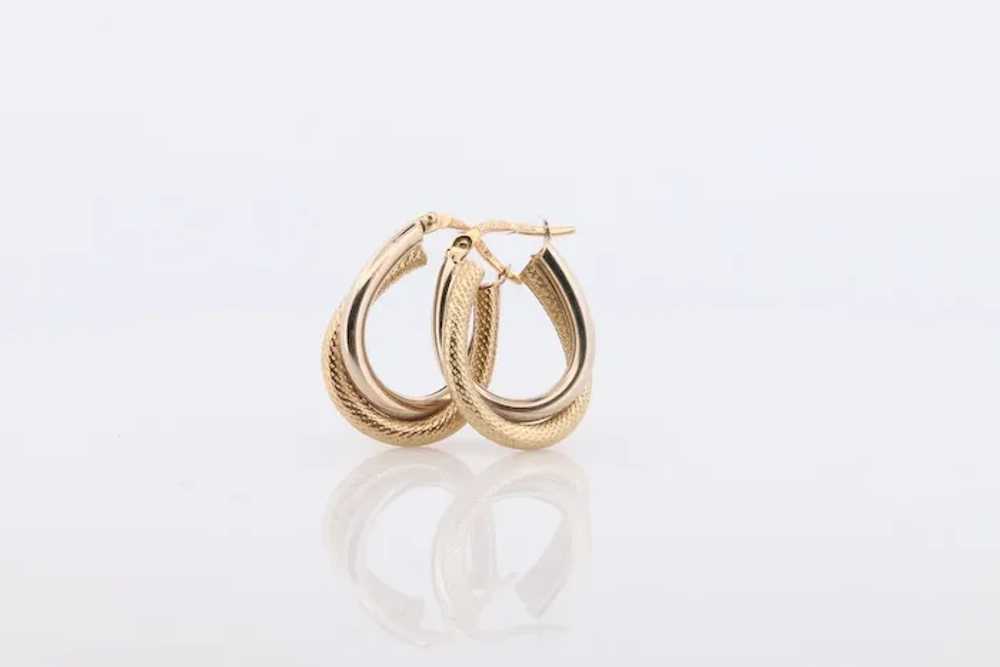 14k Gold Puffed Hollow HOOP Earrings. Intertwined… - image 4