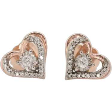 10k Open Heart Rose Gold Diamond Stud earrings. H… - image 1