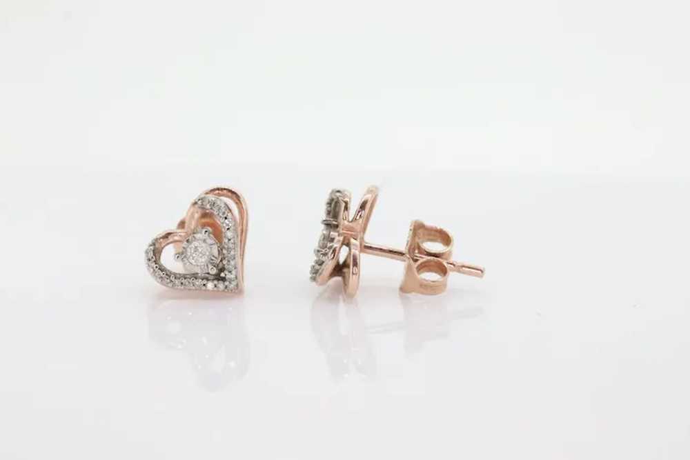 10k Open Heart Rose Gold Diamond Stud earrings. H… - image 2