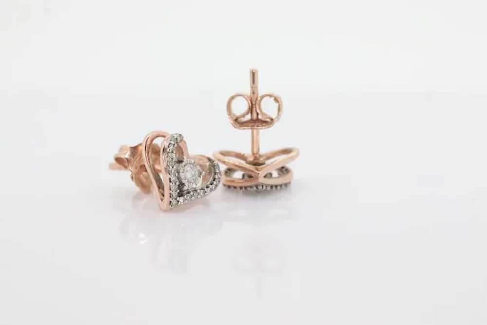 10k Open Heart Rose Gold Diamond Stud earrings. H… - image 4