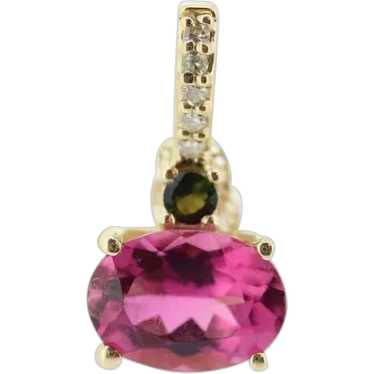 14k Tourmaline Solitaire Pendant. 14k Pink and Gre