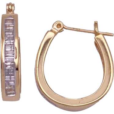 Diamond Hoop Earrings .56 Carat Baguette Cut 14K G