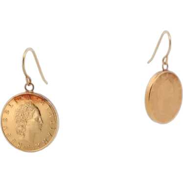 14k Coin Dangle earrings. 14k 50 Lire Italian Rep… - image 1