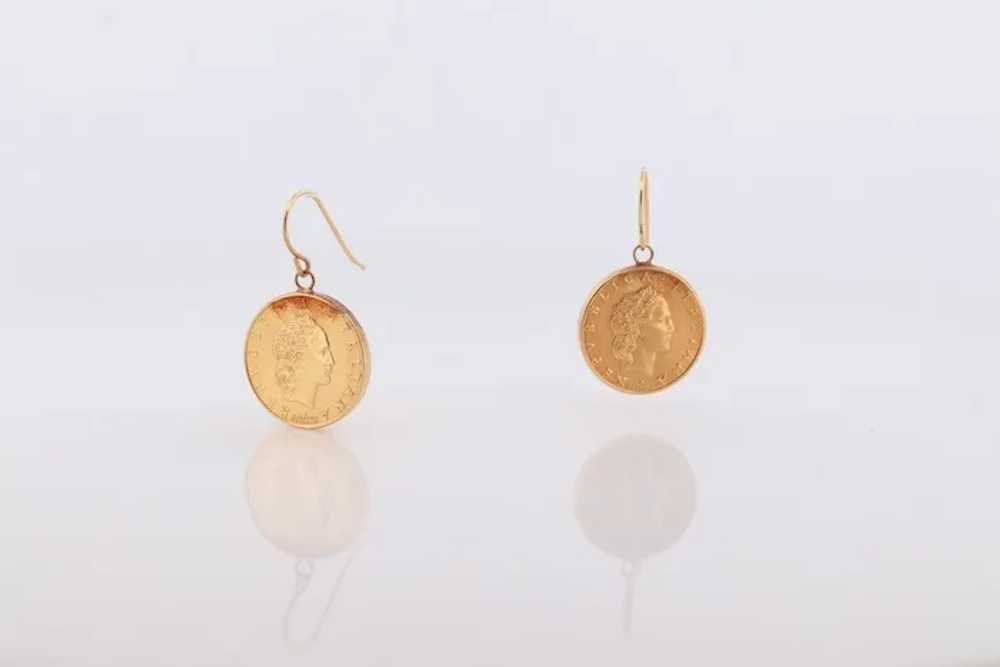 14k Coin Dangle earrings. 14k 50 Lire Italian Rep… - image 5