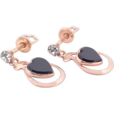 10k Onyx Heart Earrings. Onyx Heart Dangle Earrin… - image 1