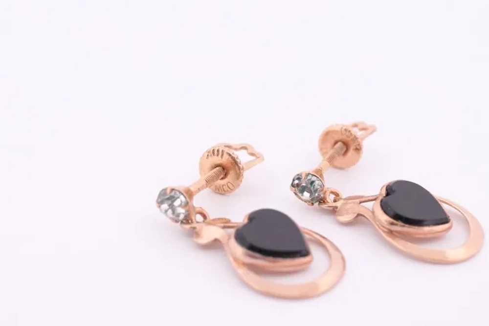 10k Onyx Heart Earrings. Onyx Heart Dangle Earrin… - image 2