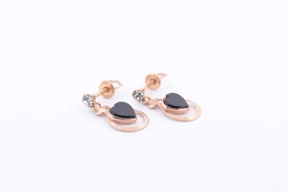 10k Onyx Heart Earrings. Onyx Heart Dangle Earrin… - image 3
