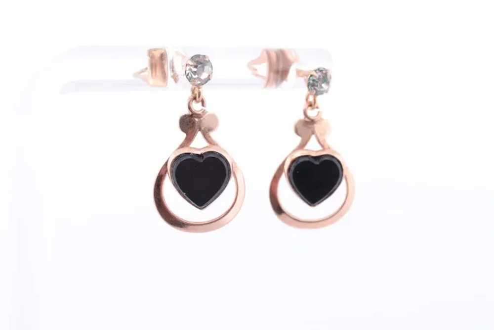 10k Onyx Heart Earrings. Onyx Heart Dangle Earrin… - image 5