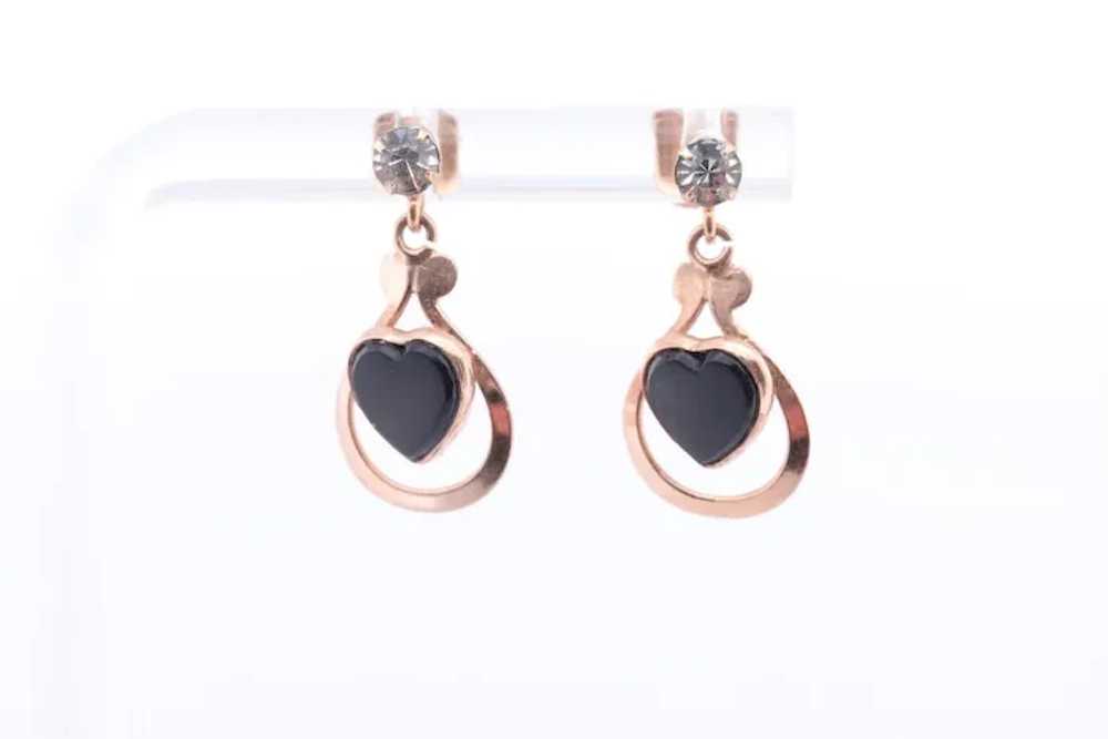 10k Onyx Heart Earrings. Onyx Heart Dangle Earrin… - image 6