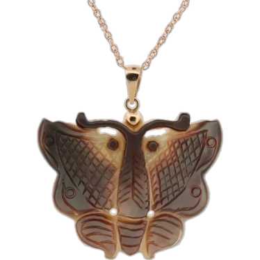 MOP 14k Butterfly. Large Butterfly Pendant. 14k y… - image 1