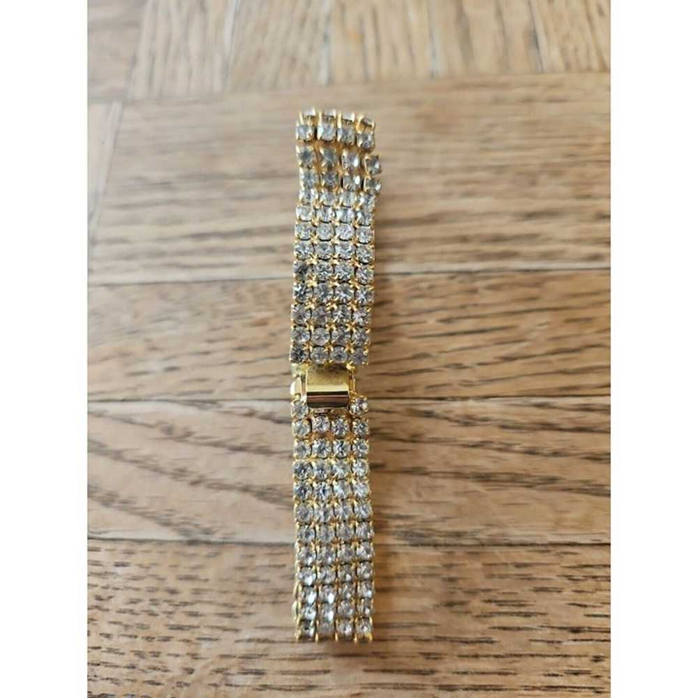 Vintage Adjustable Snap On Rhinestone Bracelet Go… - image 1