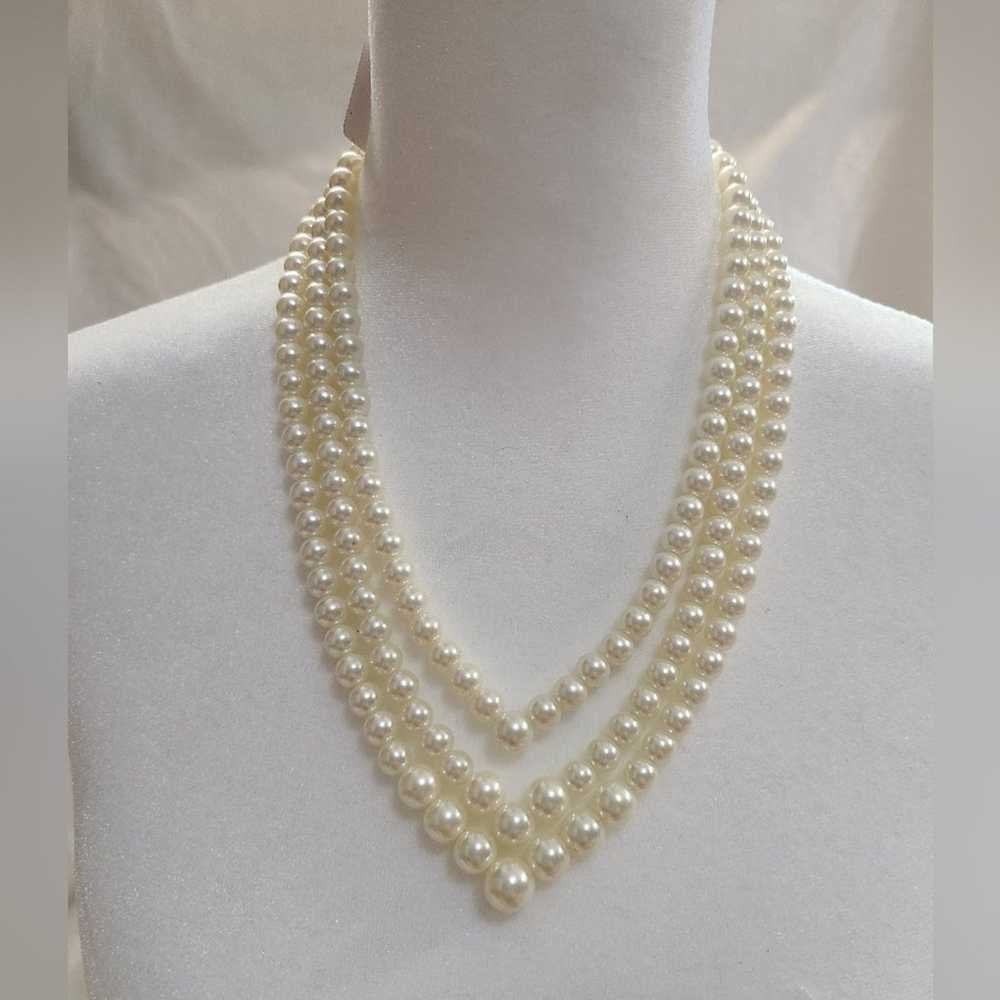 Vintage NRO 3 Strand Faux Pearl Necklace - image 1