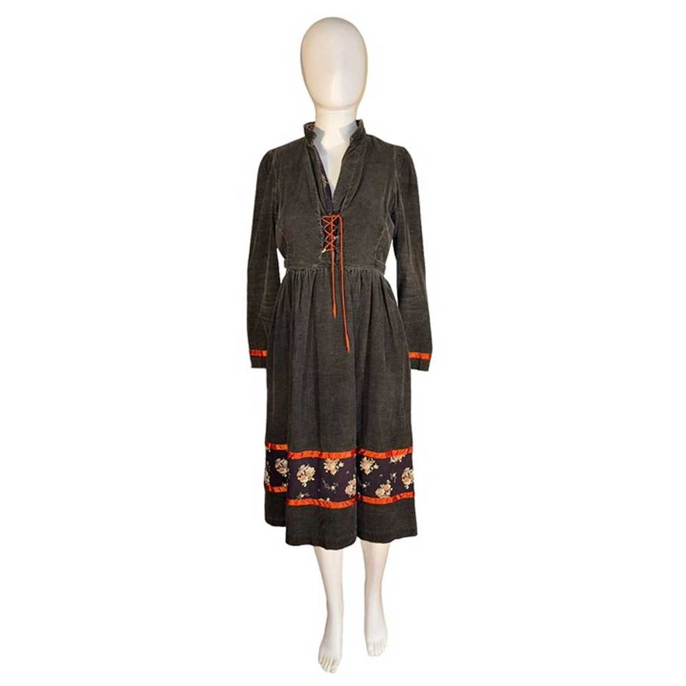 Vintage Hippie Dress by Trivia Corduroy Dress Mid… - image 1