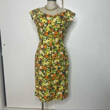 Vintage 1950's 50's Alix of Miami Cotton Print Wiggle Sundress With Built  in Bra/size 42 Bust 