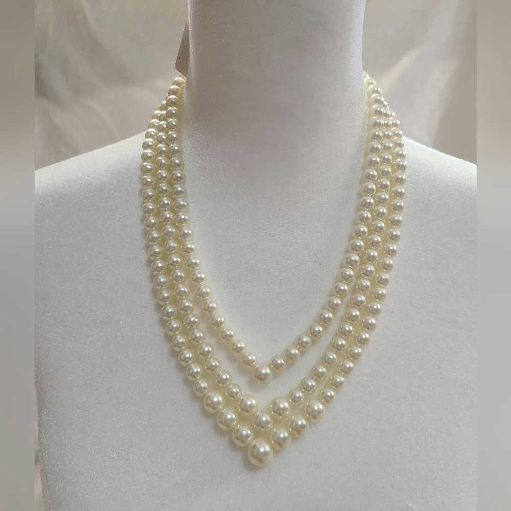 Vintage Vintage NRO 3 Strand Faux Pearl Necklace - image 1