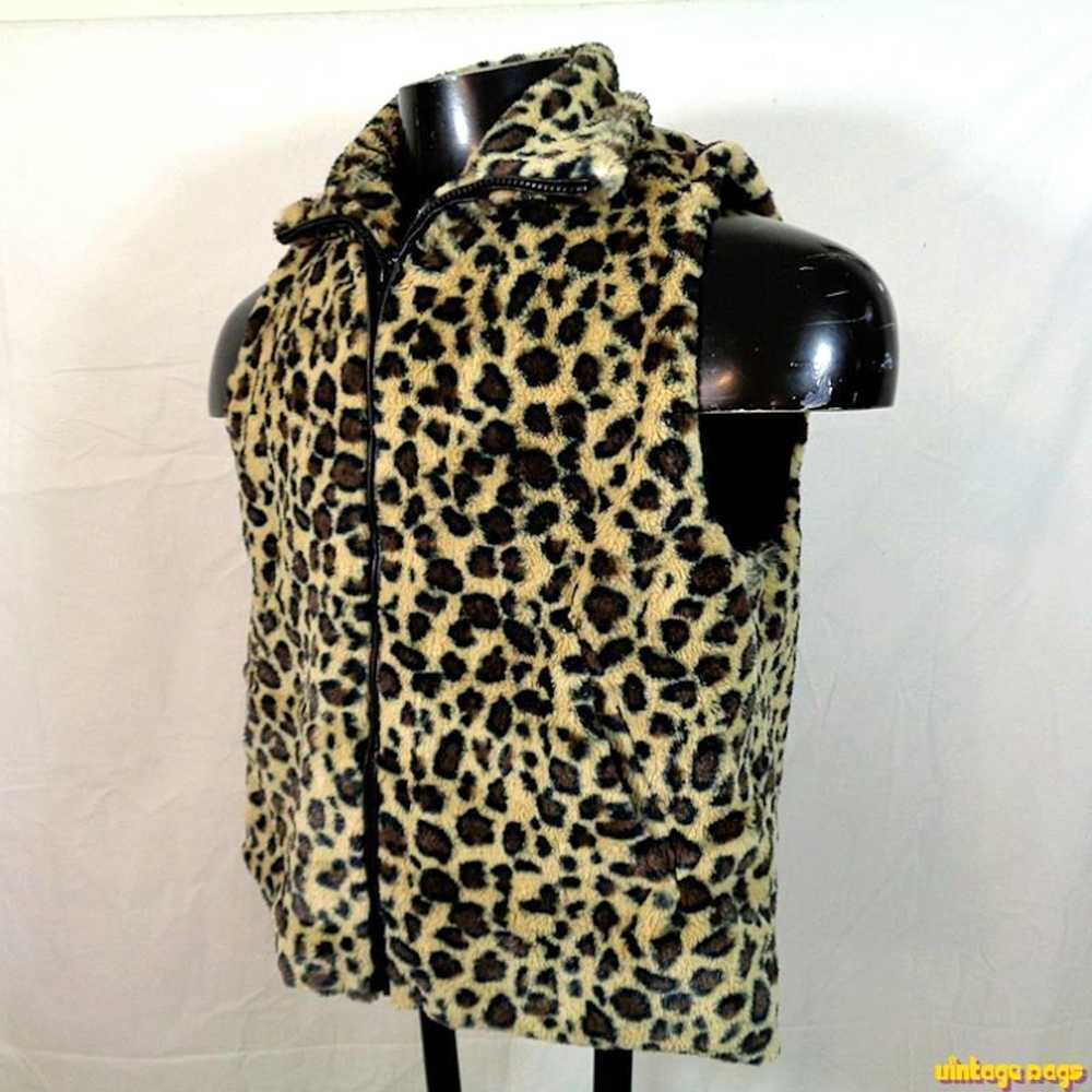 Vintage CAJON LEOPARD PRINT Faux Fur VEST Womens … - image 2