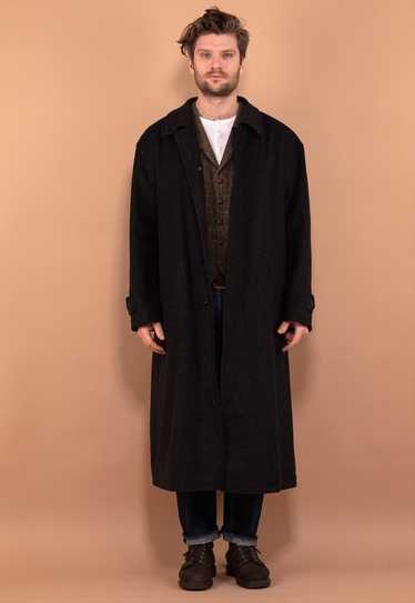 Vintage 80's Men Wool Blend Maxi Coat in Gray