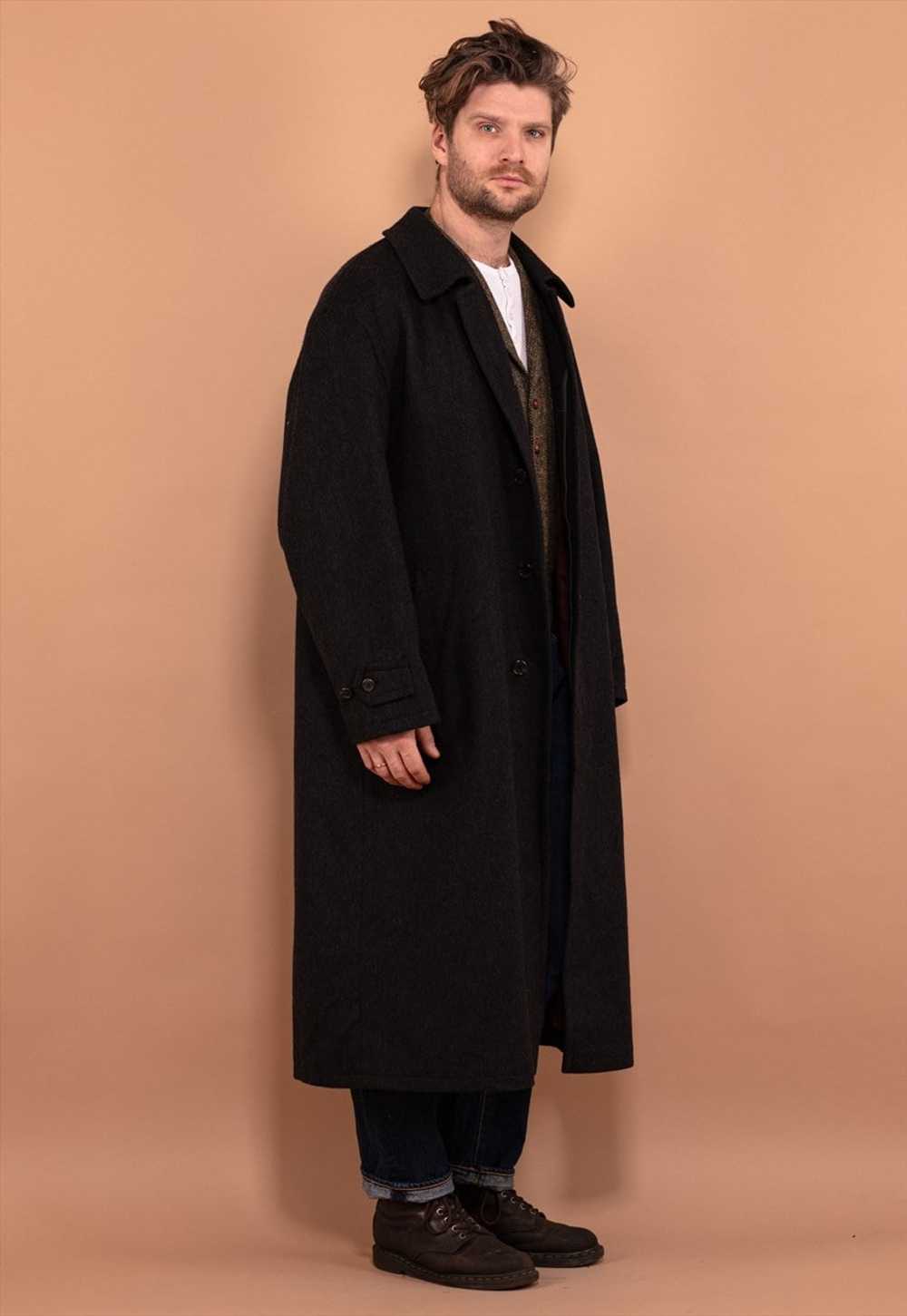 Vintage 80's Men Wool Blend Maxi Coat in Gray - image 2