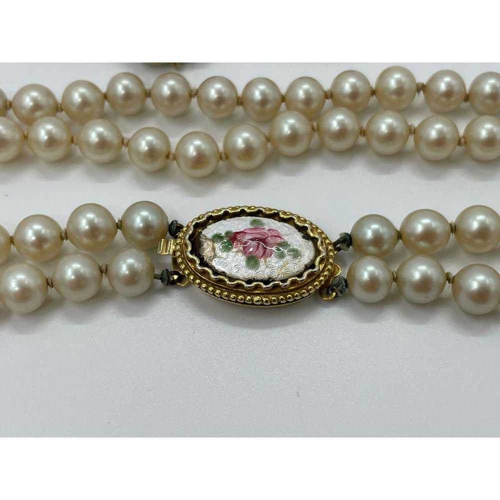 Other Vintage Pearl necklace with clip on rose ea… - image 3