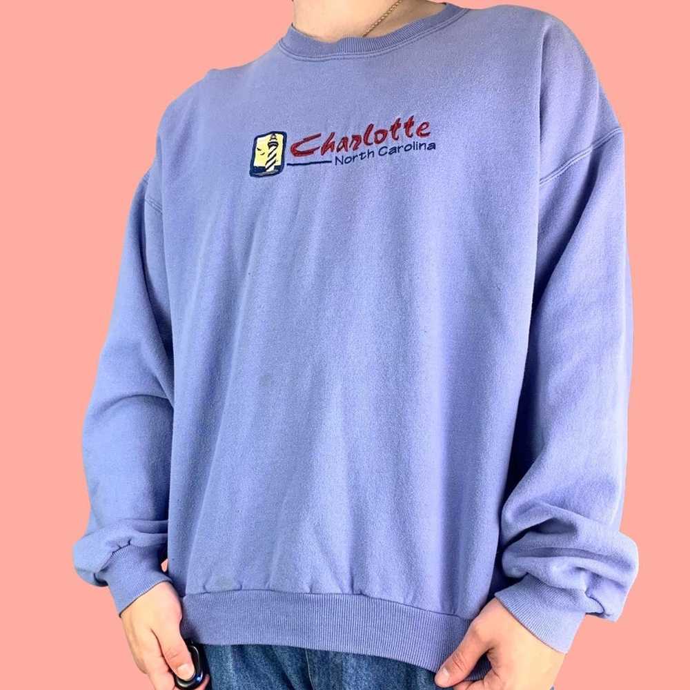 Vintage 90s Embroidered Charlotte NC Sweatshirt - image 1