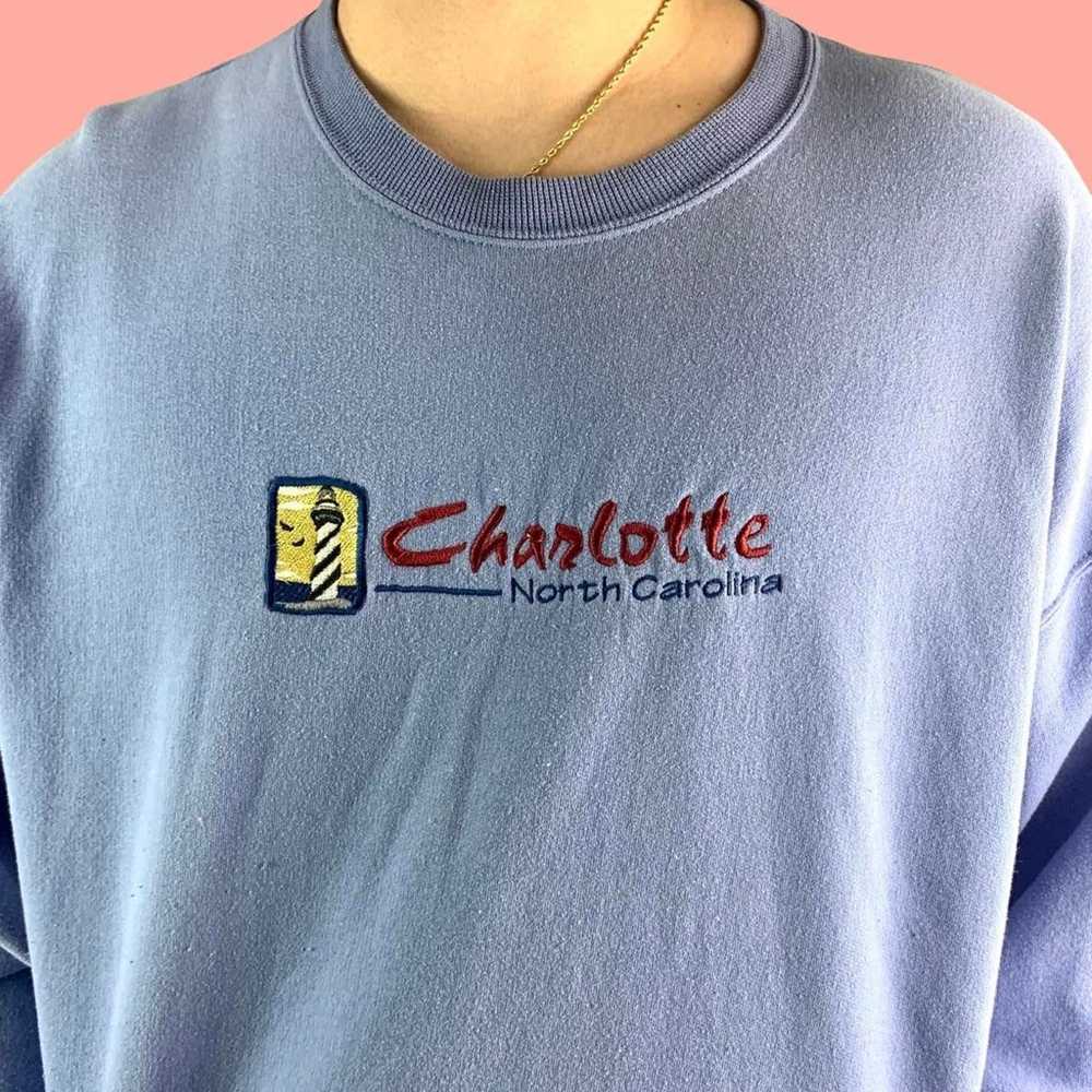 Vintage 90s Embroidered Charlotte NC Sweatshirt - image 2