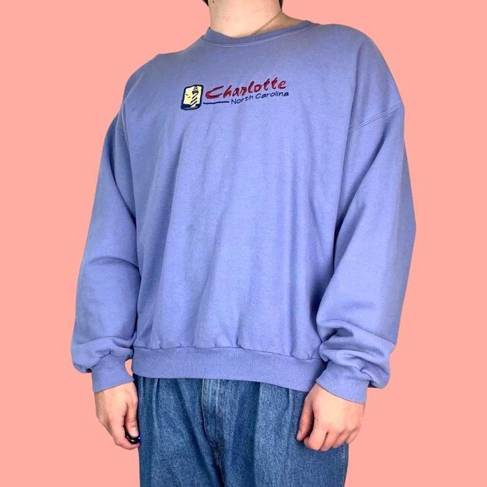 Vintage 90s Embroidered Charlotte NC Sweatshirt - image 3