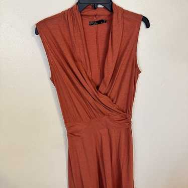 Prana Womens Sleeveless V Neck Rust Brown Dress S… - image 1