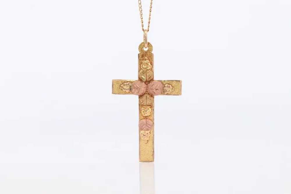 Black Hills Gold Cross Necklace. 10k multi tone B… - image 2