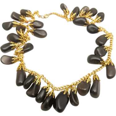 Dangly Drop Smoky Quartz Beaded Gemstone Necklace - image 1