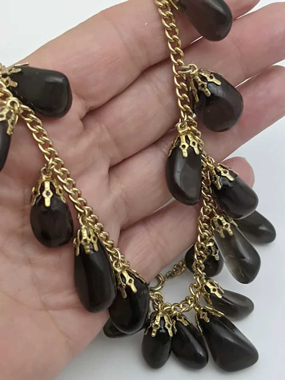 Dangly Drop Smoky Quartz Beaded Gemstone Necklace - image 4