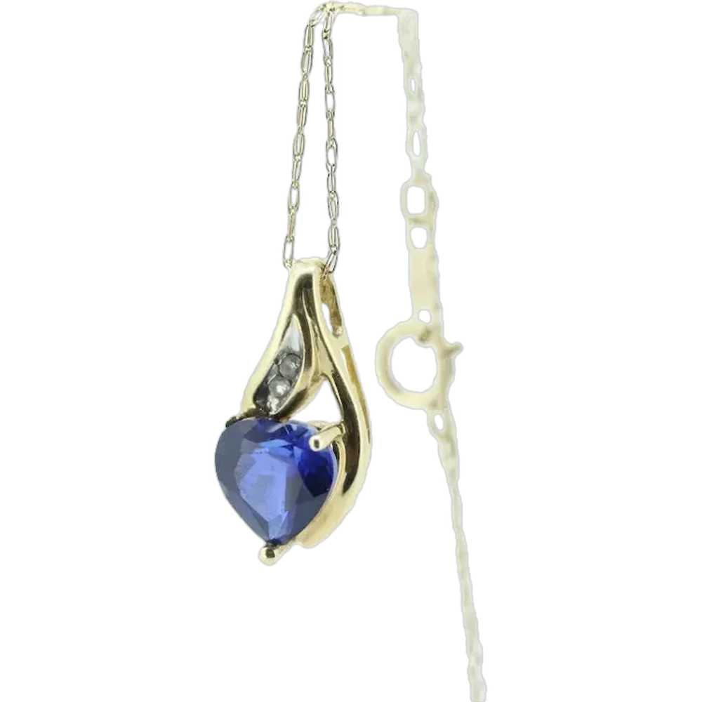 Blue Sapphire and diamond drop pendant. 10k preci… - image 1