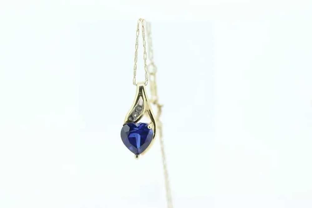 Blue Sapphire and diamond drop pendant. 10k preci… - image 2