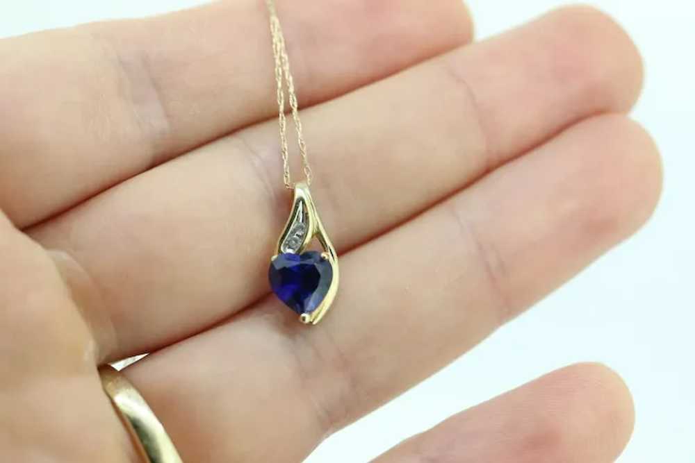 Blue Sapphire and diamond drop pendant. 10k preci… - image 3