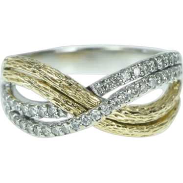 14K Wavy Criss Cross Diamond Statement Band Ring … - image 1