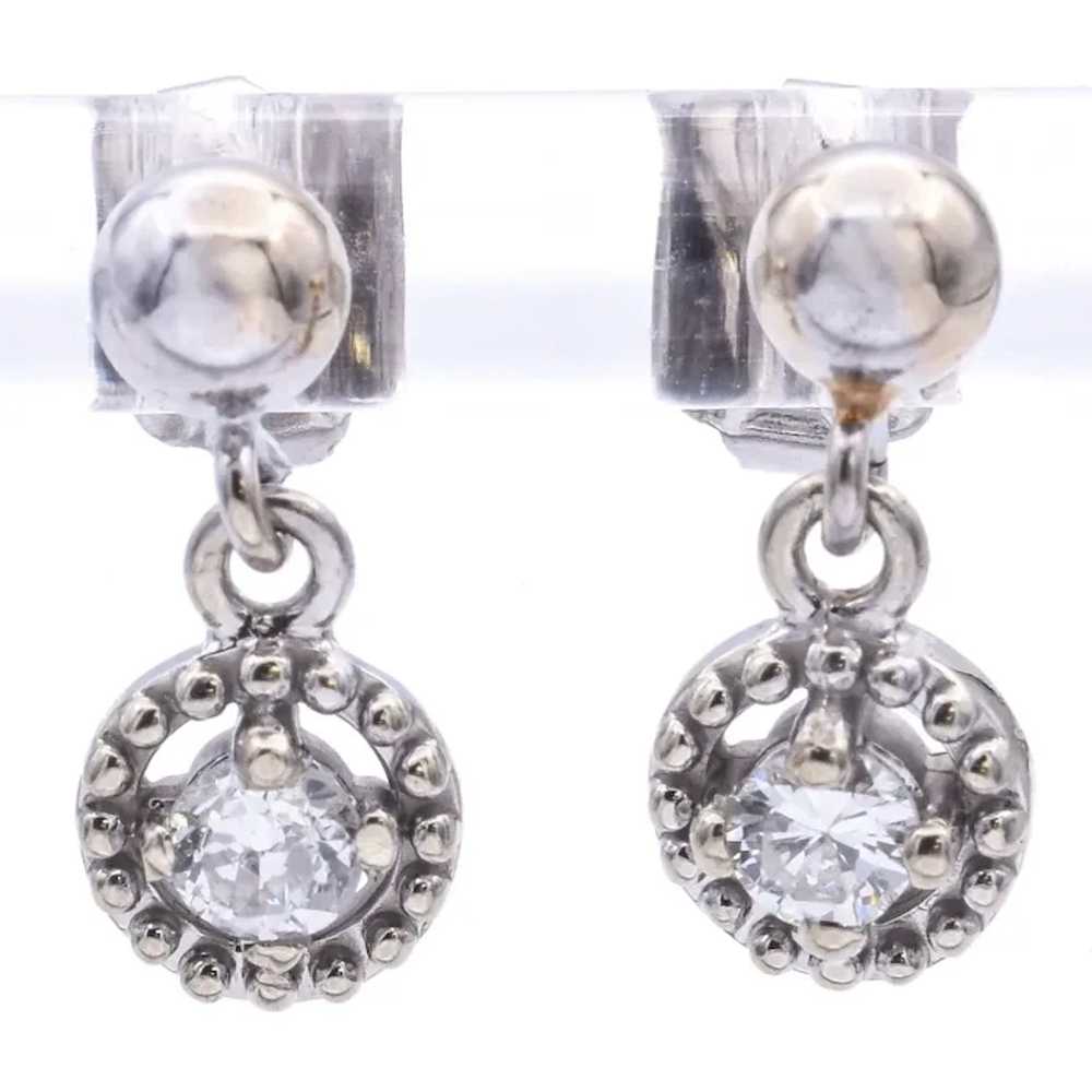 Estate 14K White Gold 0.22 TCW Diamond Dangle Ear… - image 3