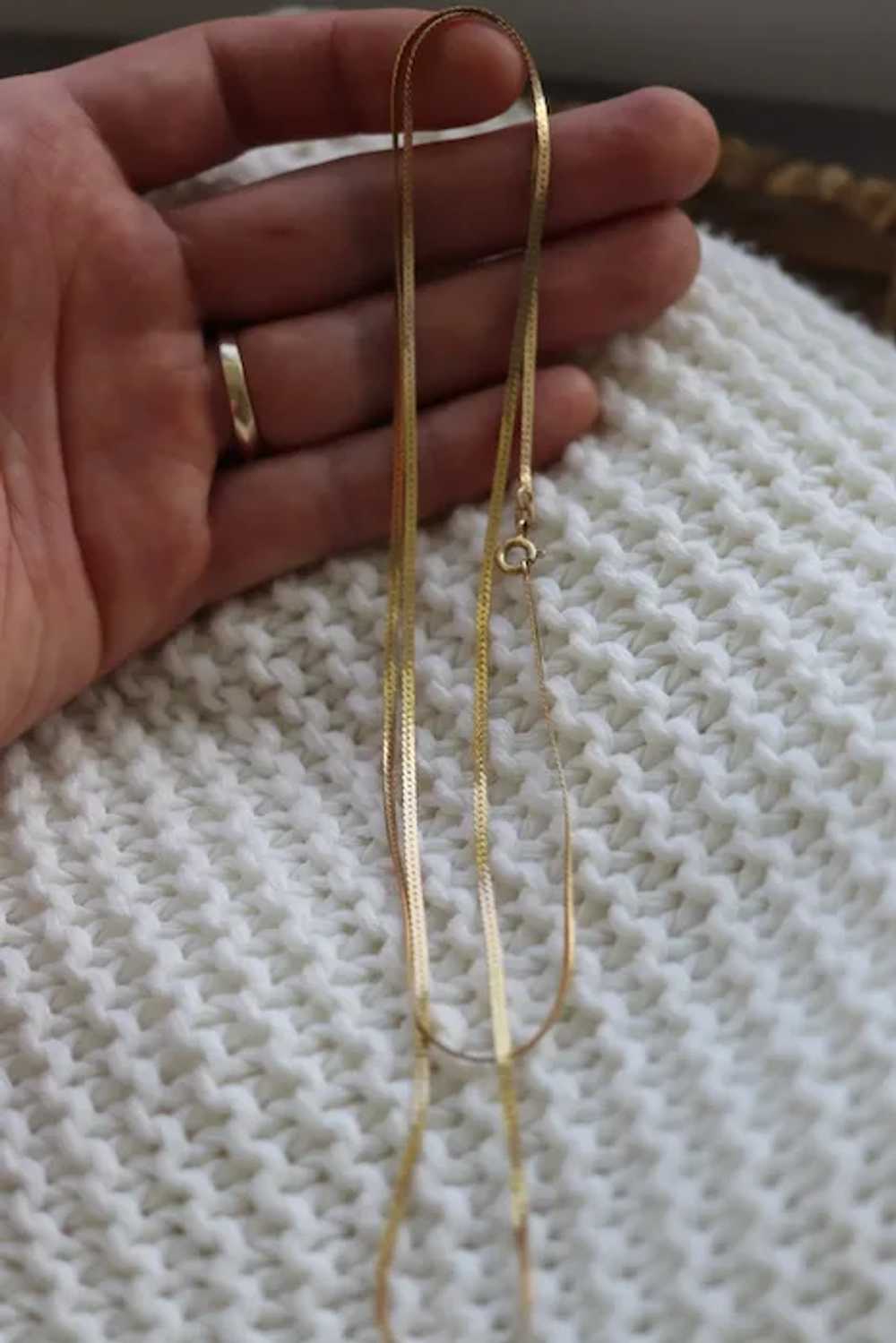14k Herringbone Chain Necklace. 14k Yellow Gold H… - image 7
