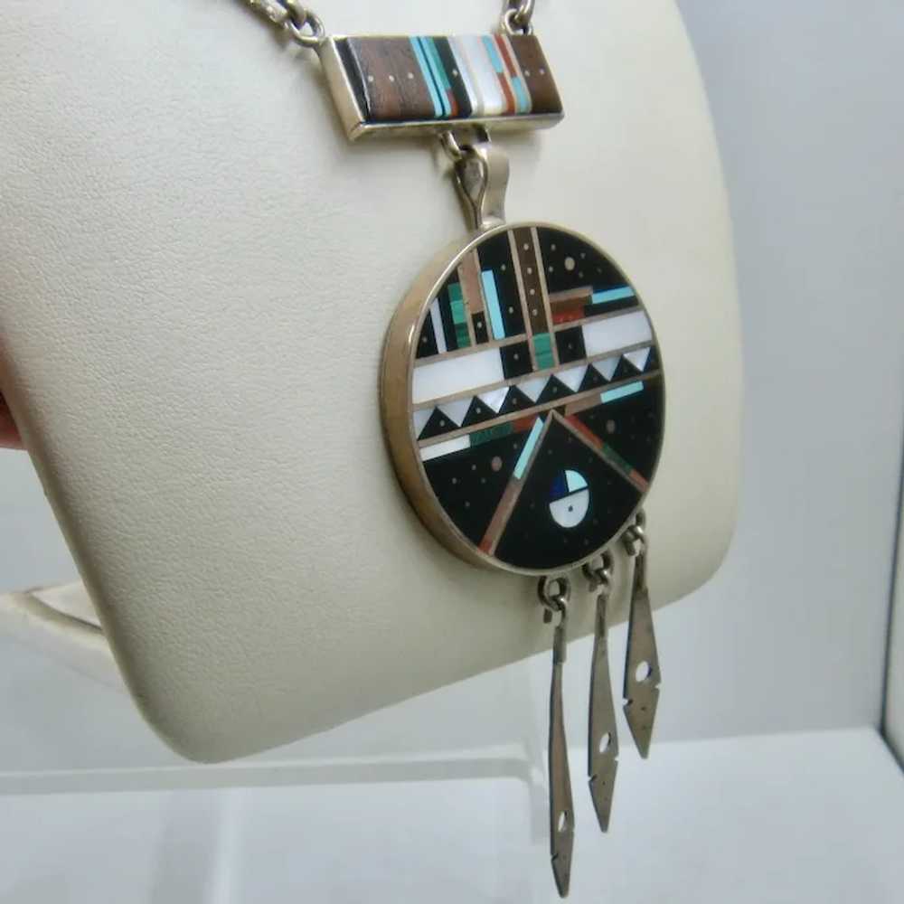 Fantastic Harold Smith Sterling Navajo Inlay Ston… - image 3