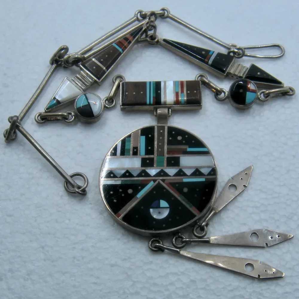 Fantastic Harold Smith Sterling Navajo Inlay Ston… - image 4