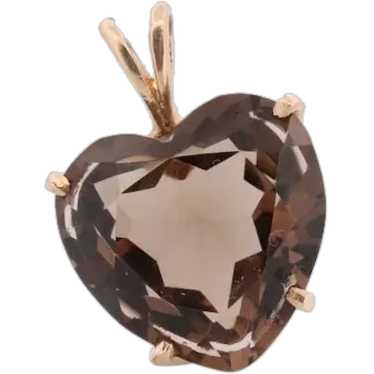 14k Heart Pendant. Smoky Quartz Carved Heart Penda